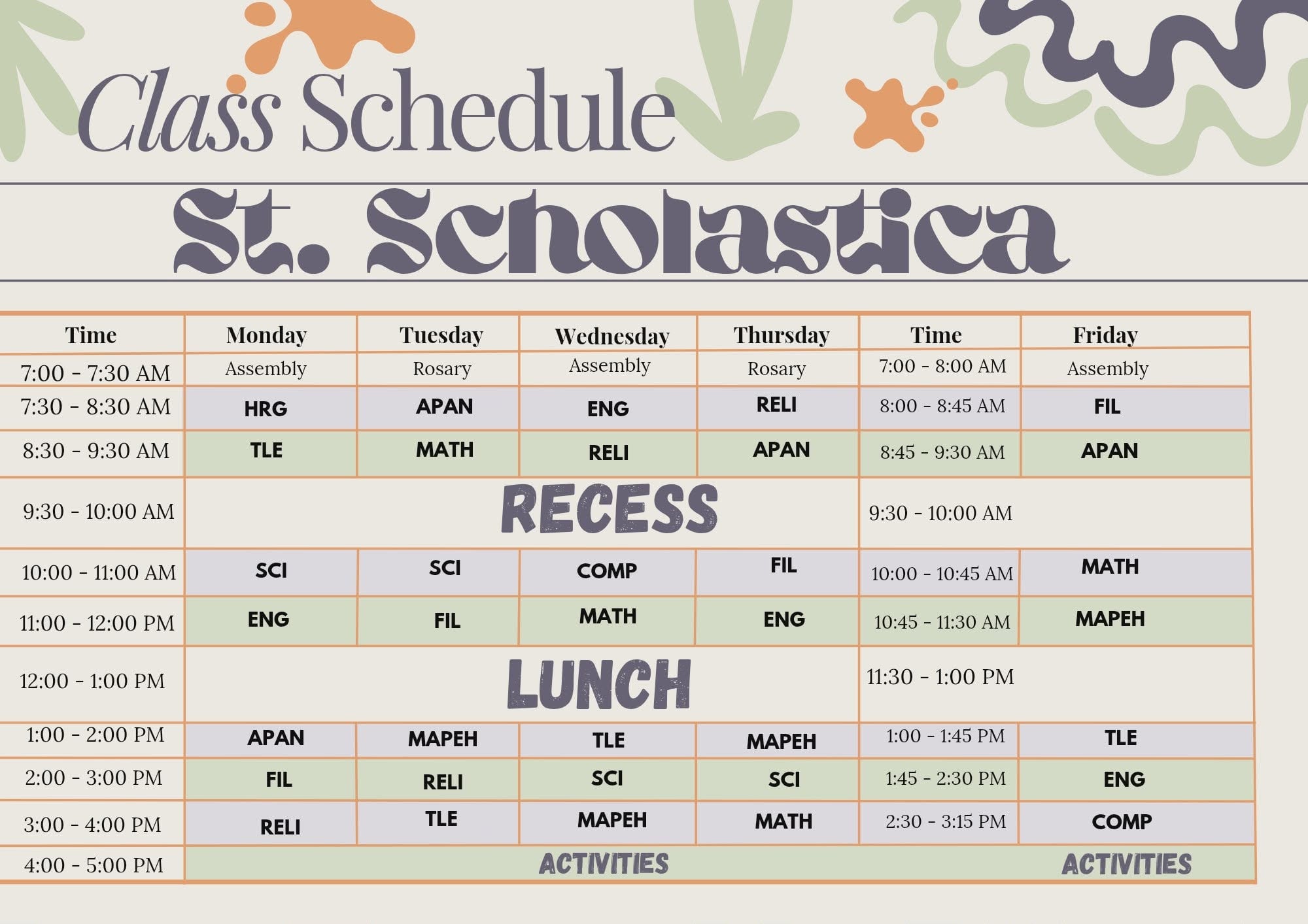 Class Schedule